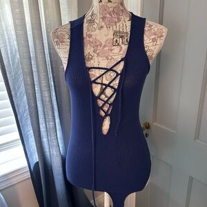 Gianni Bini Navy Lace-Up Bodysuit